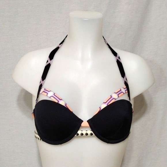 Victoria’s Secret 34B Halter Strappy Push-Up Bikini Swim Top Sexy Plunge - Picture 2 of 8